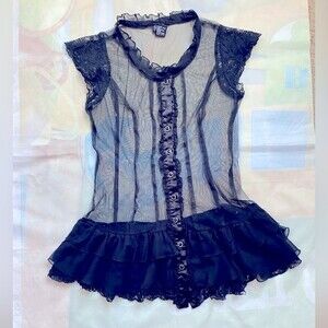 Joyce Leslie Vintage Women's Georgette Cap Sleeve Ruffled Blouse Top M